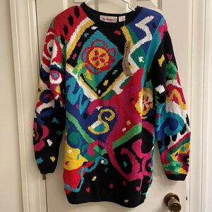 NWT Vintage Beachmel Colorful Abstract Cotton Knit Women Sweater